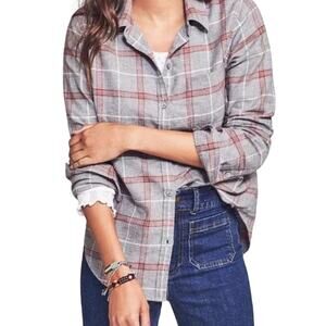 Faherty Malibu Shirt XL Organic Cotton Plaid NWT Gray Red Button Down